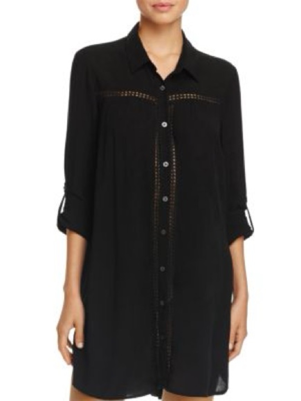 Tommy Bahama Black Button-Down Women's Shirt with Roll-Tab Sleeves